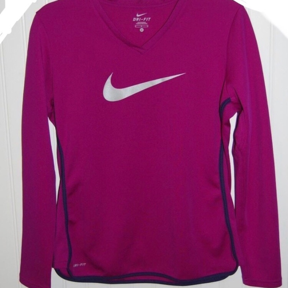 NIKE Long Sleeve Purple V Neck Shirt